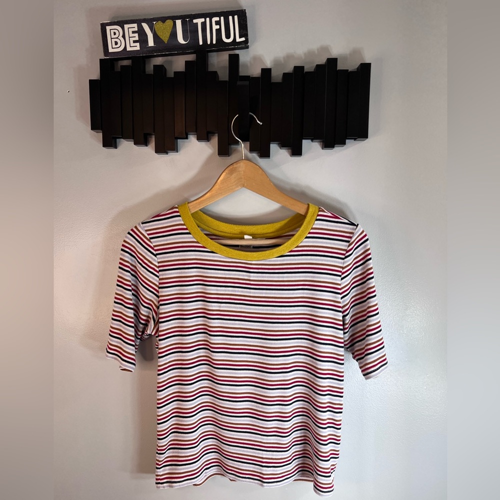 BB Dakota Ribbed Multicolored Striped Tee T Shirt Large